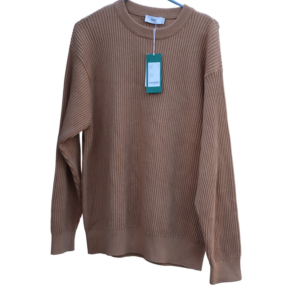 Closed Organic Cotton Men Ribbed Crewneck Sweater Tan Brown C86167 Size L NWT